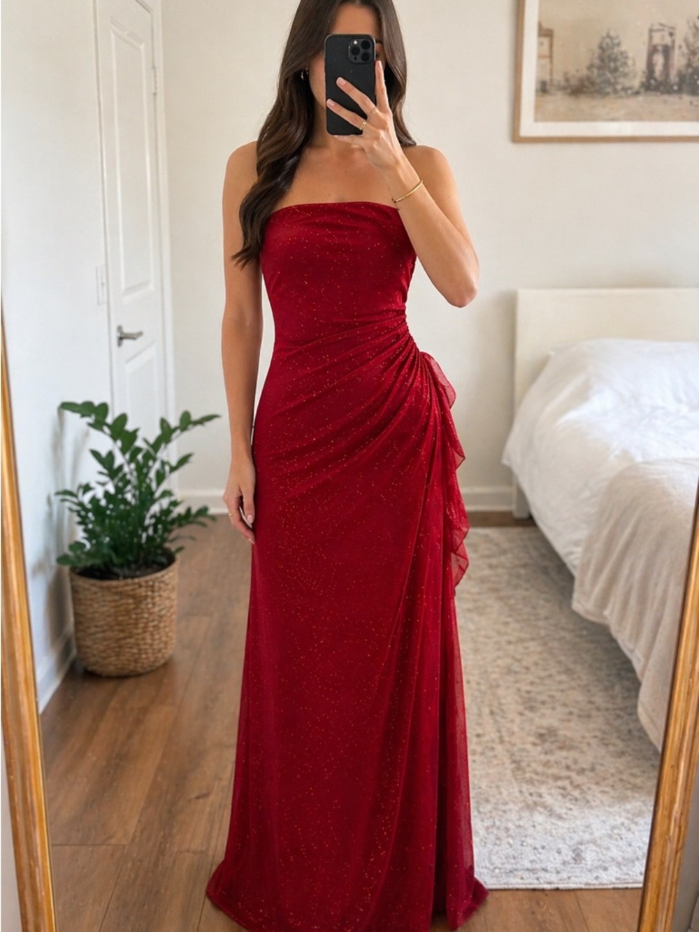 Vintage 90s Elegant Strapless Red Evening/Prom Gown